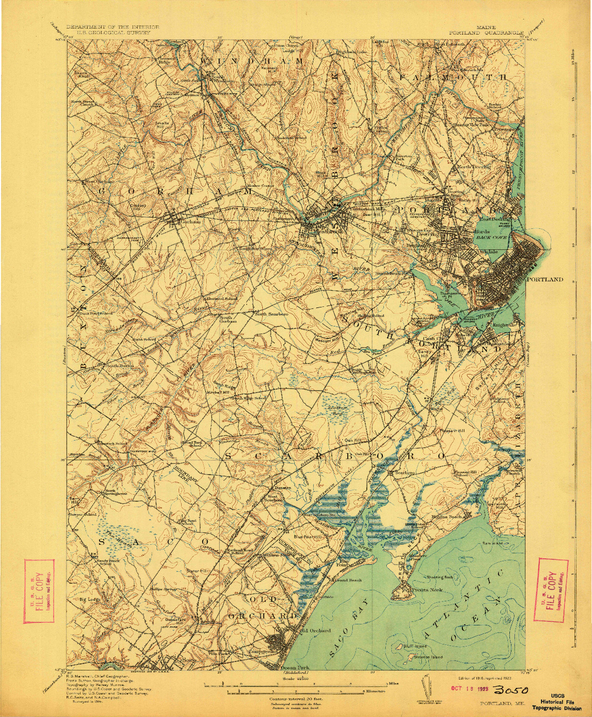 USGS 1:62500-SCALE QUADRANGLE FOR PORTLAND, ME 1916