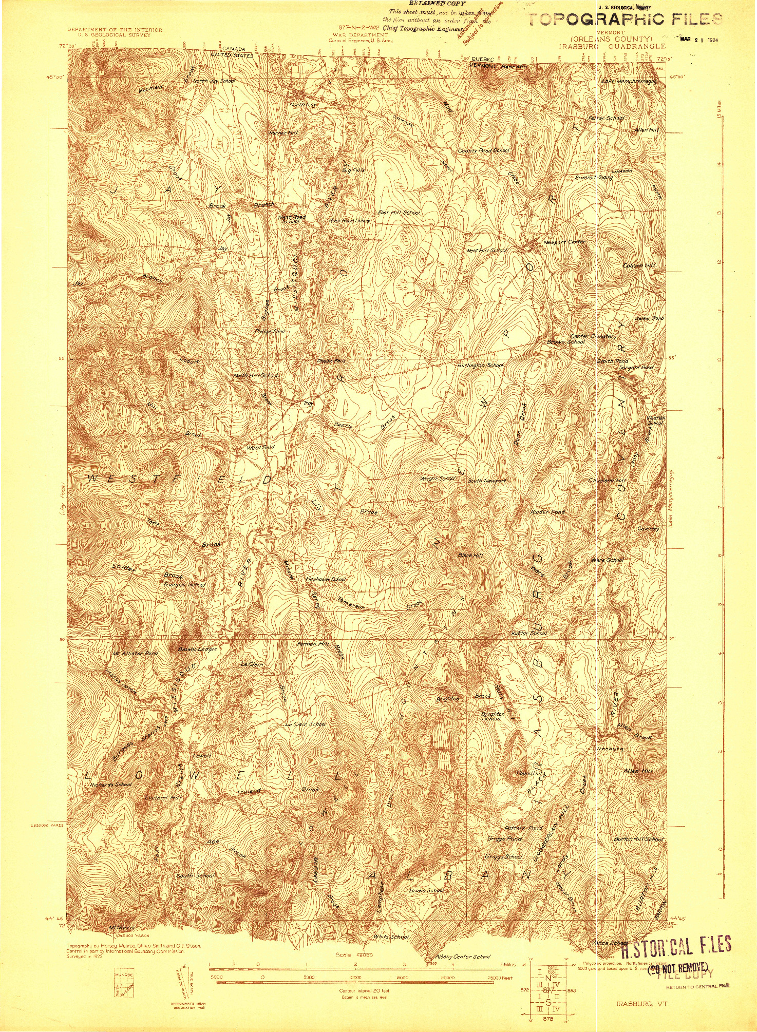 USGS 1:48000-SCALE QUADRANGLE FOR IRASBURG, VT 1923