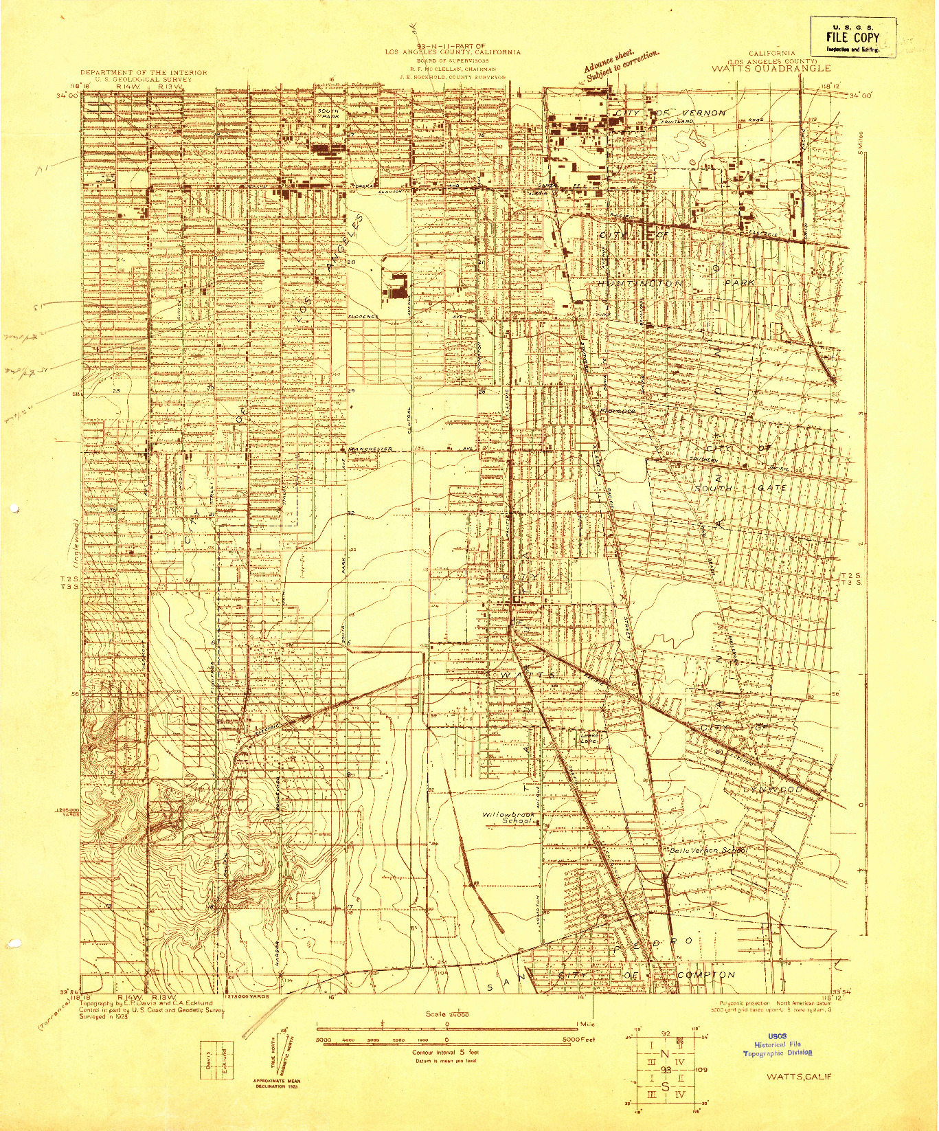USGS 1:24000-SCALE QUADRANGLE FOR WATTS, CA 1923