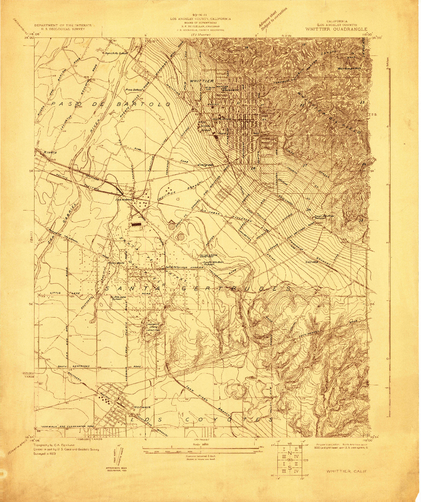 USGS 1:24000-SCALE QUADRANGLE FOR WHITTIER, CA 1923