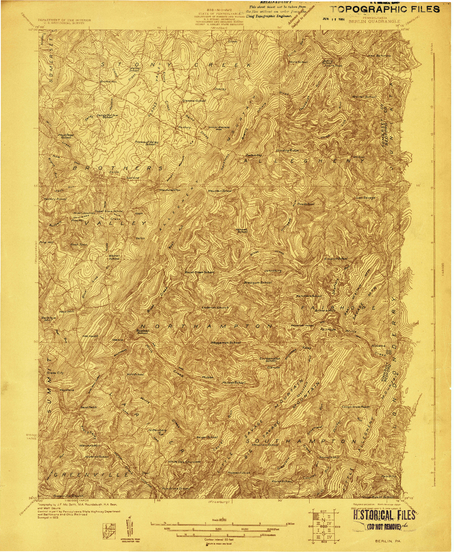 USGS 1:48000-SCALE QUADRANGLE FOR BERLIN, PA 1923
