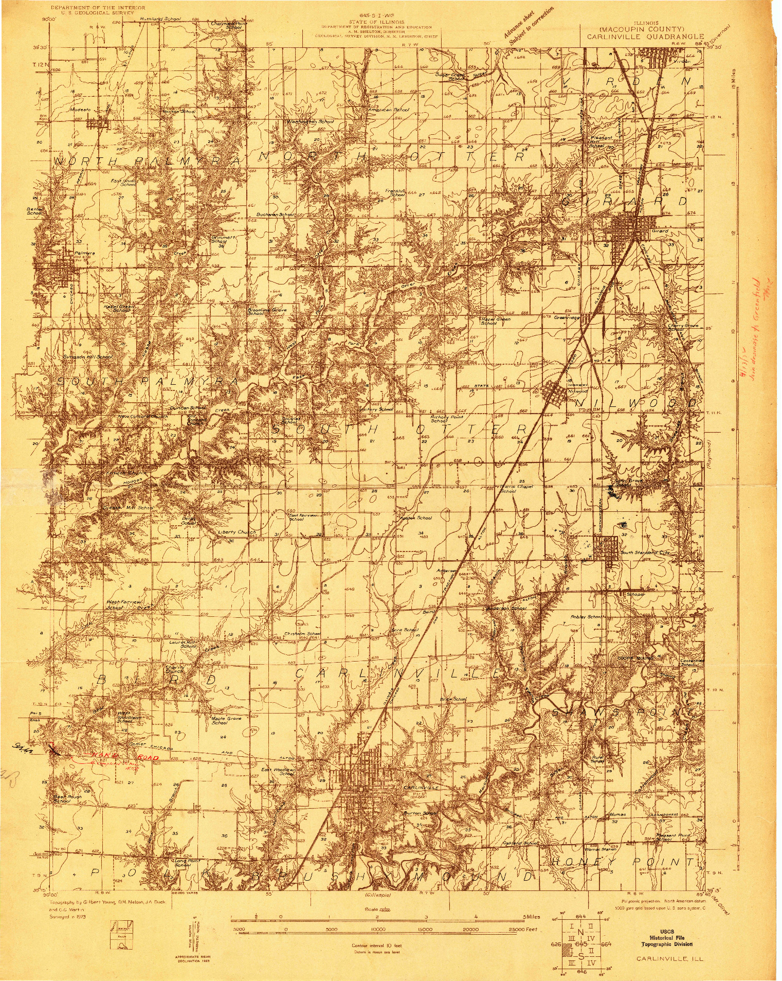 USGS 1:48000-SCALE QUADRANGLE FOR CARLINVILLE, IL 1923