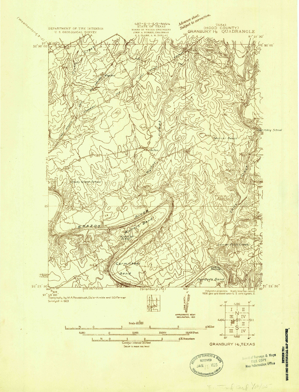 USGS 1:48000-SCALE QUADRANGLE FOR GRANBURY 1-B, TX 1923