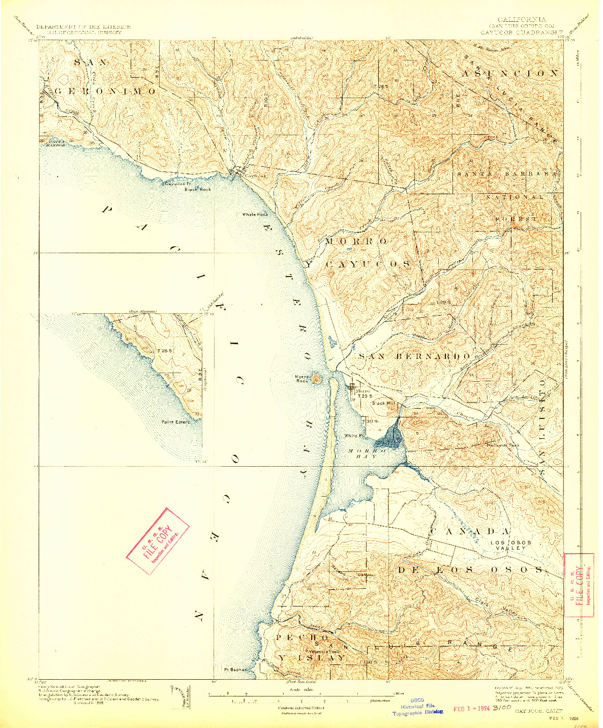 USGS 1:62500-SCALE QUADRANGLE FOR CAYUCOS, CA 1897