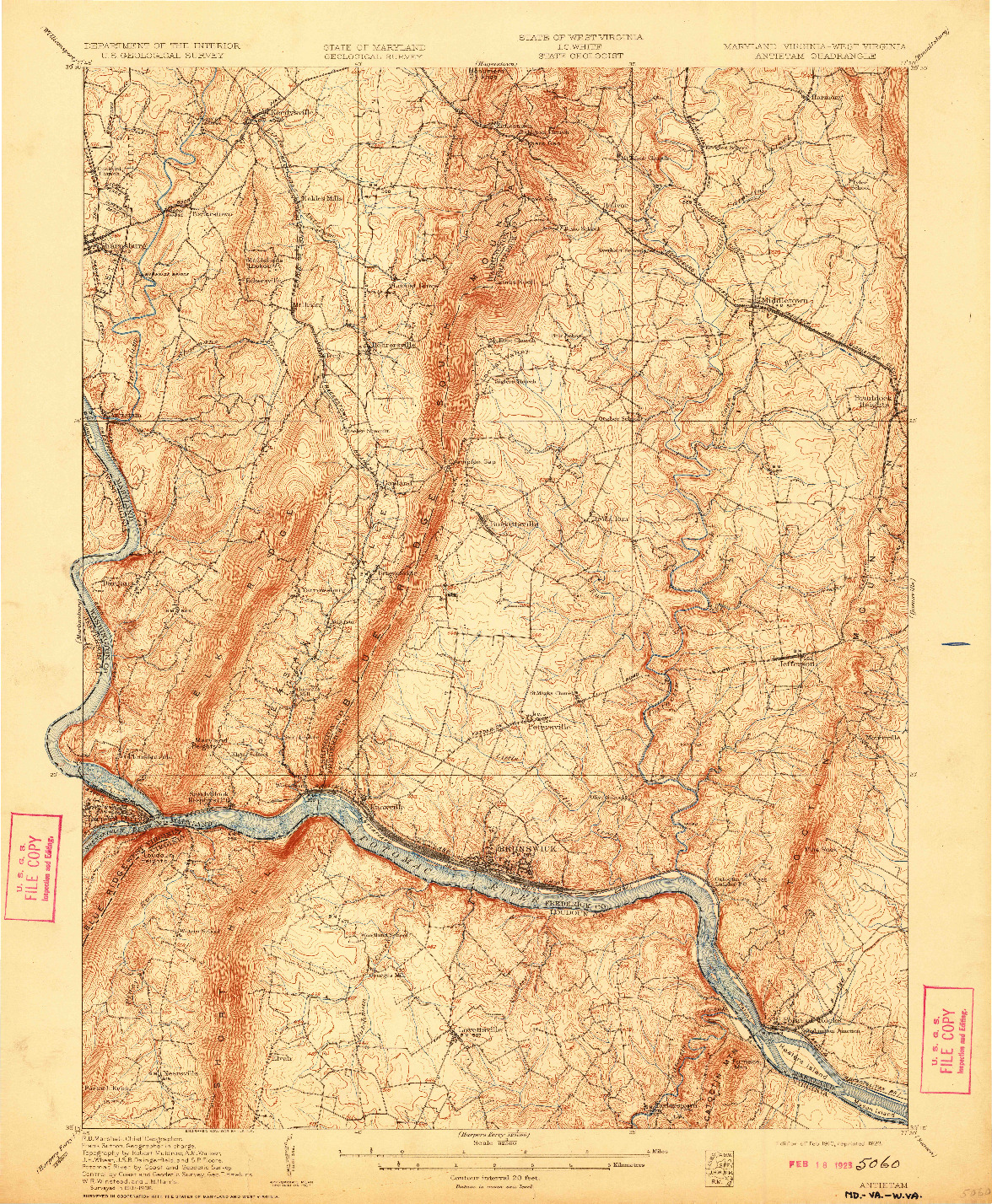 USGS 1:62500-SCALE QUADRANGLE FOR ANTIETAM, MD 1910