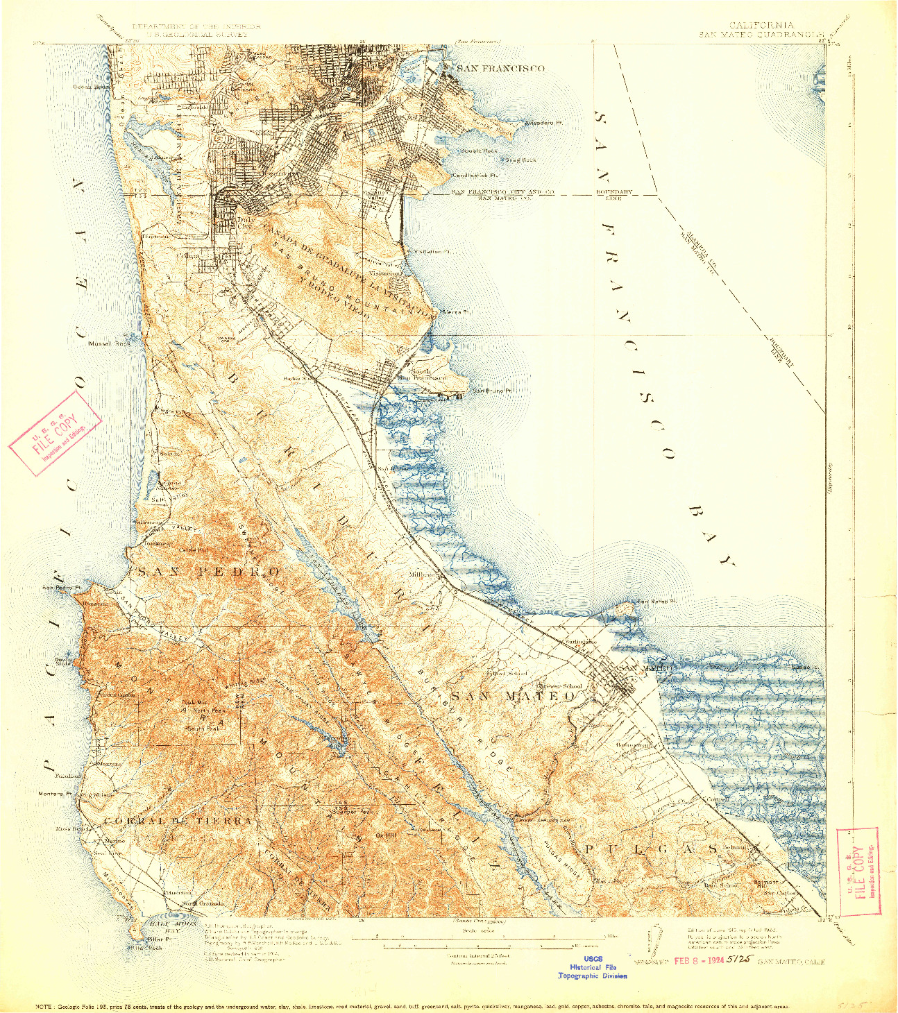 USGS 1:62500-SCALE QUADRANGLE FOR SAN MATEO, CA 1915