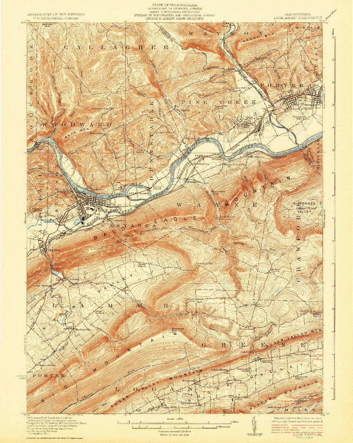 USGS 1:62500-SCALE QUADRANGLE FOR LOCK HAVEN, PA 1923