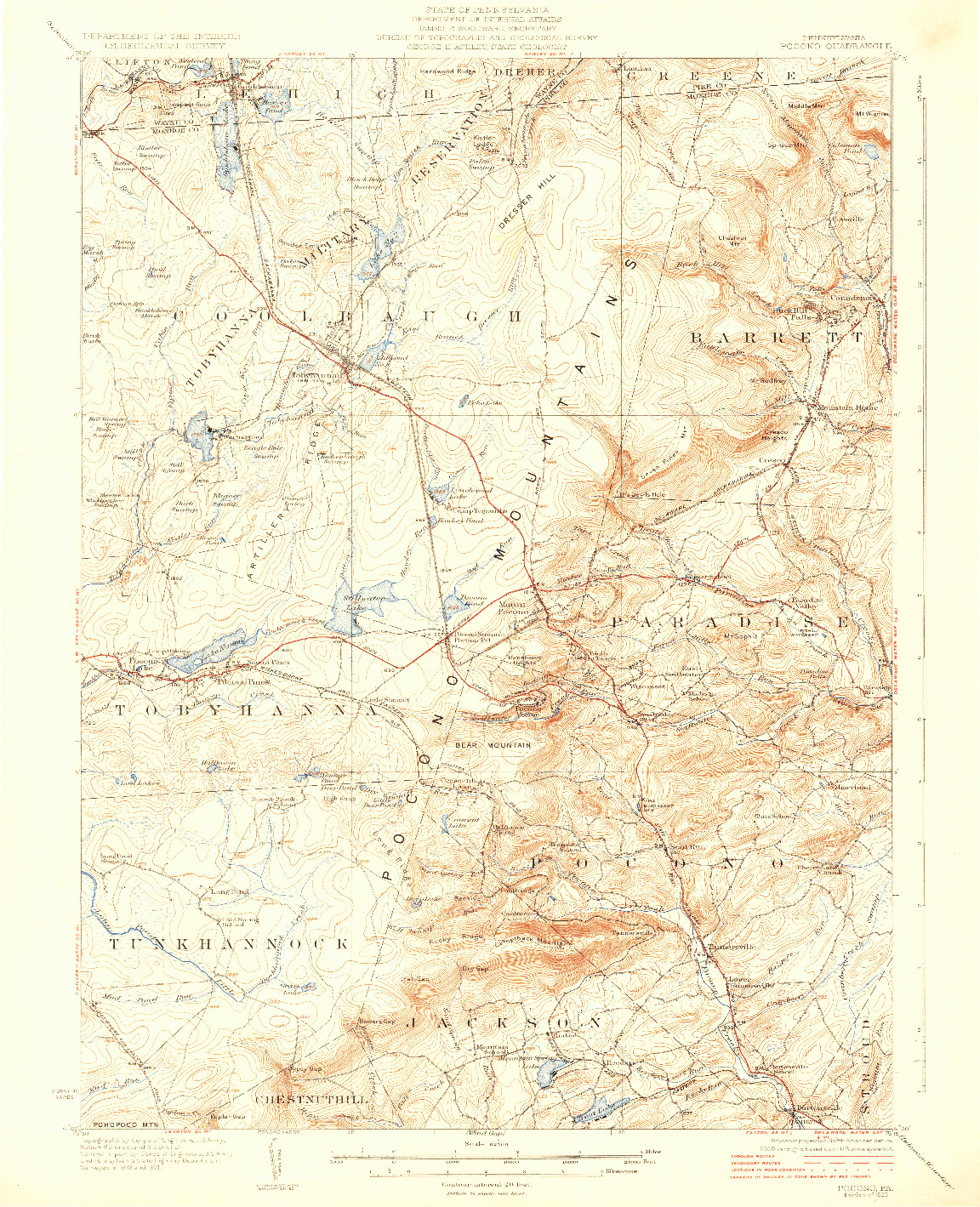 USGS 1:62500-SCALE QUADRANGLE FOR POCONO, PA 1923