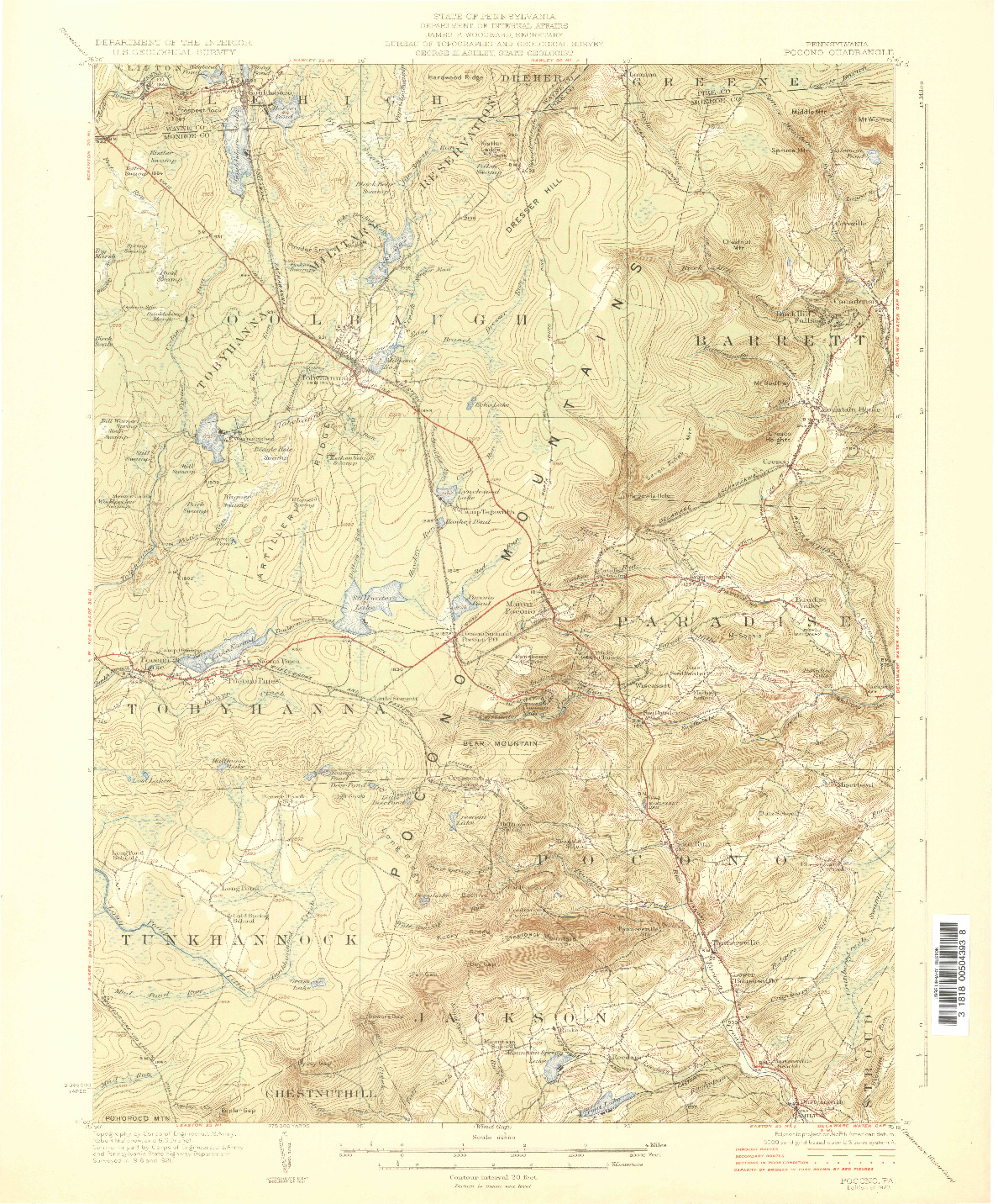 USGS 1:62500-SCALE QUADRANGLE FOR POCONO, PA 1923