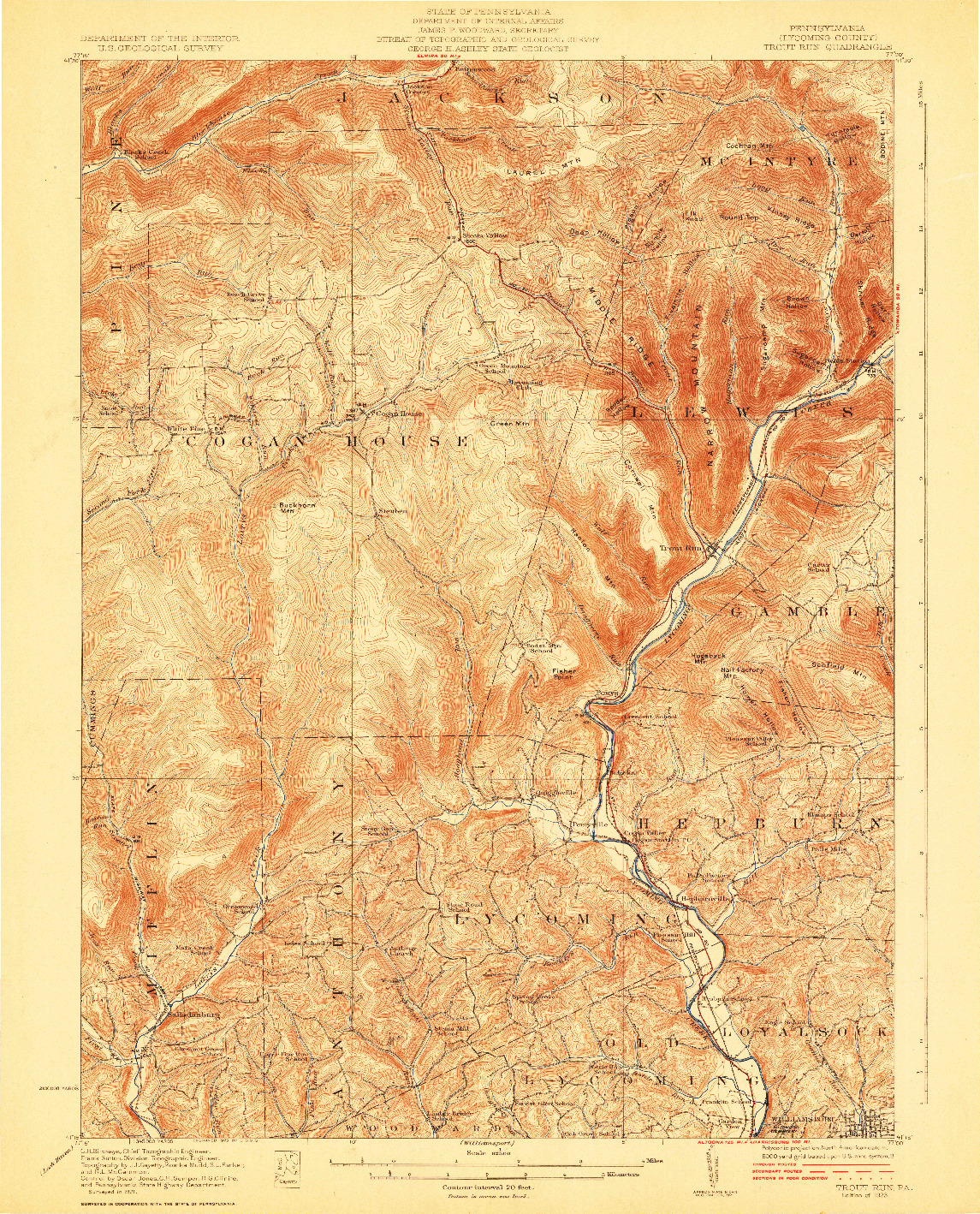 USGS 1:62500-SCALE QUADRANGLE FOR TROUT RUN, PA 1923