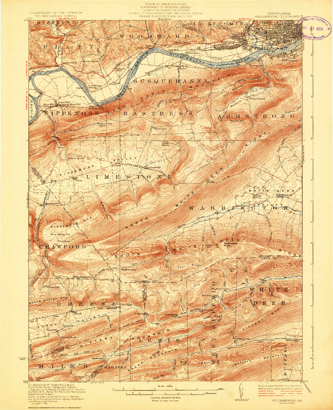 USGS 1:62500-SCALE QUADRANGLE FOR WILLIAMSPORT, PA 1923