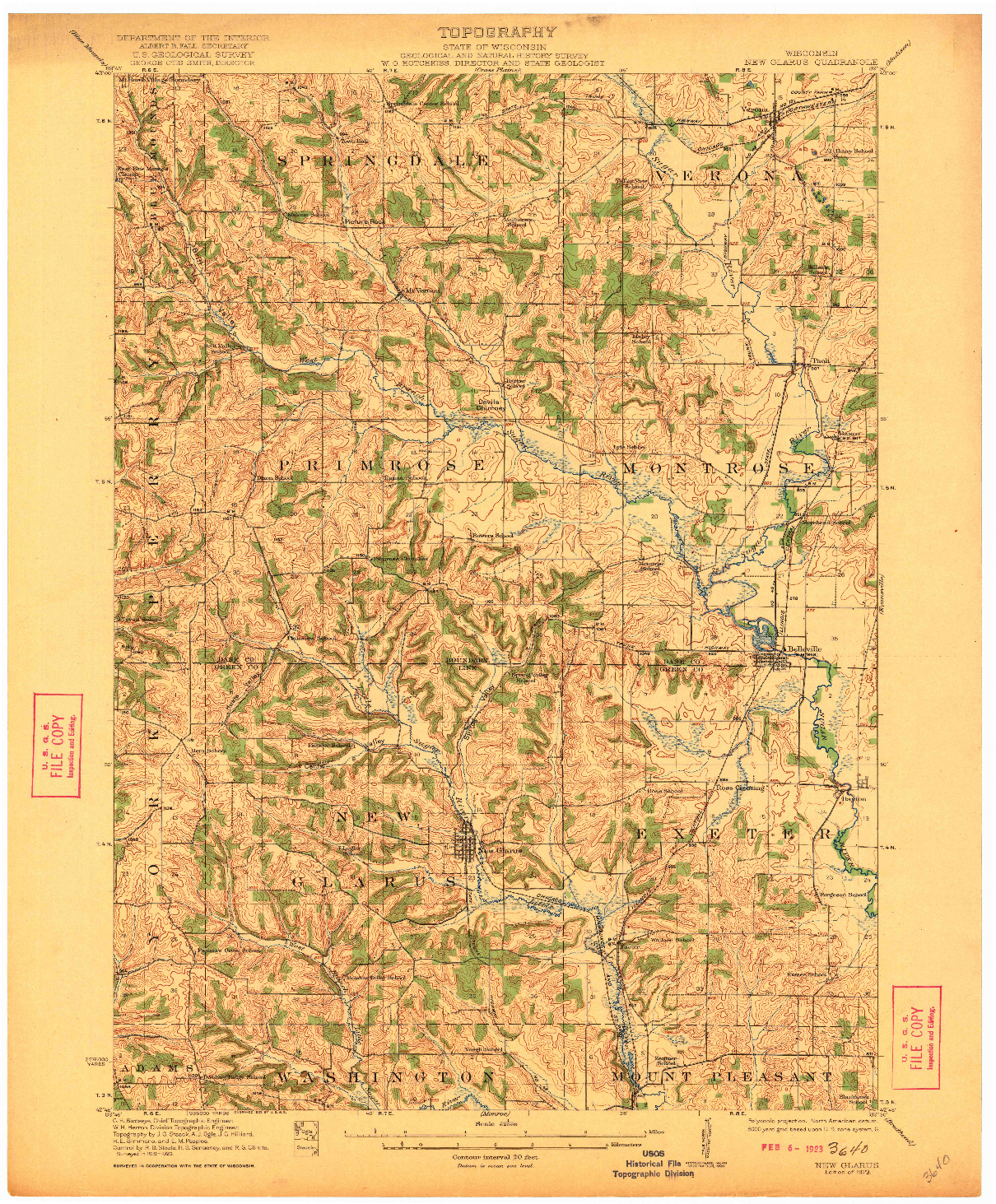 USGS 1:62500-SCALE QUADRANGLE FOR NEW GLARUS, WI 1923