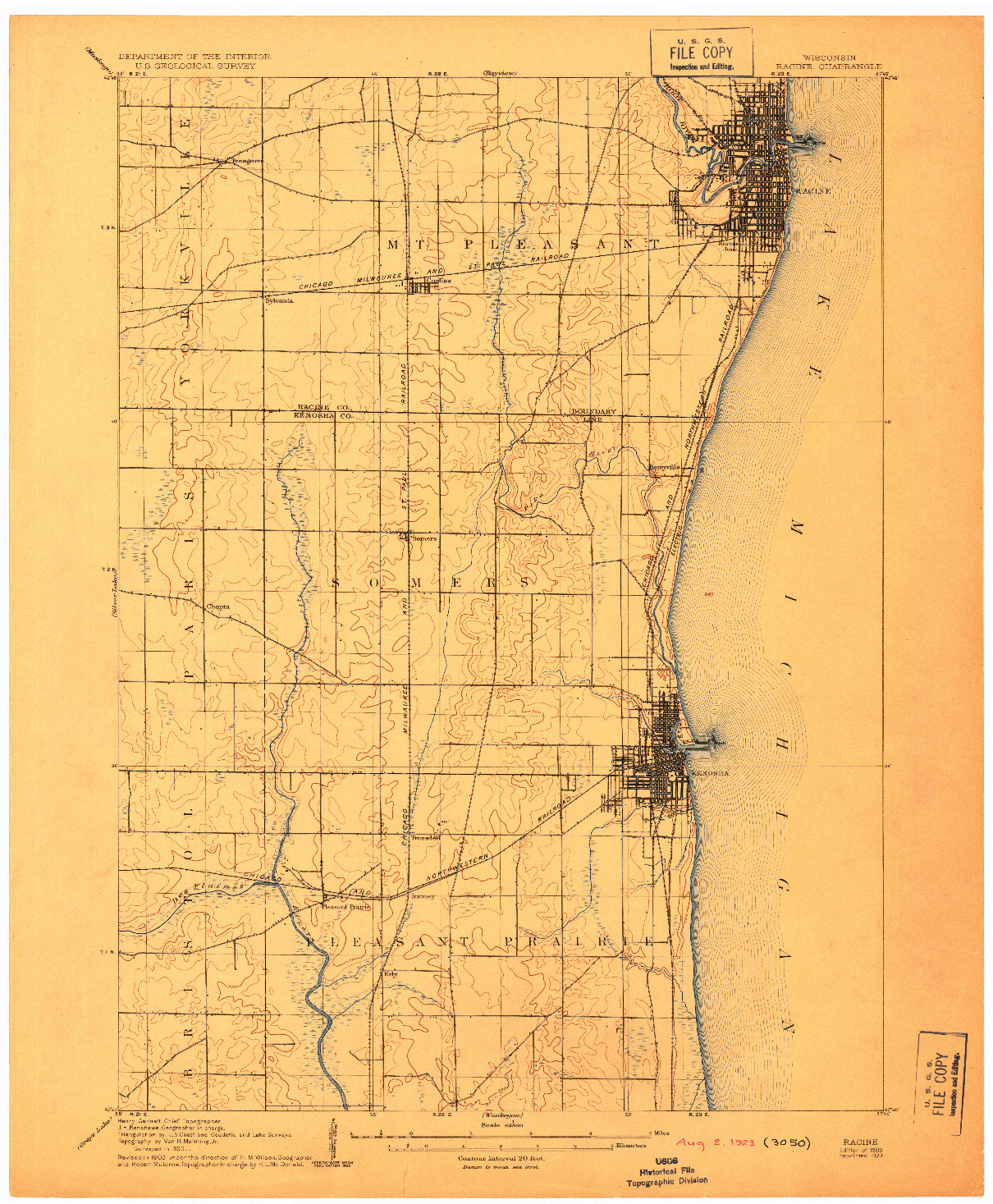 USGS 1:62500-SCALE QUADRANGLE FOR RACINE, WI 1905