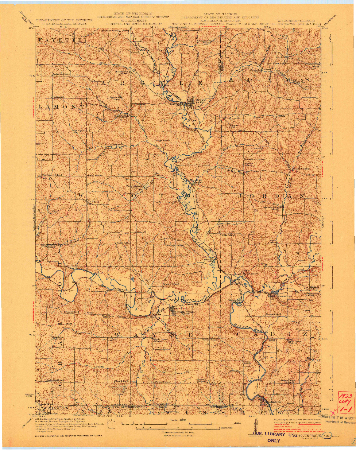 USGS 1:62500-SCALE QUADRANGLE FOR SOUTH WAYNE, WI 1923