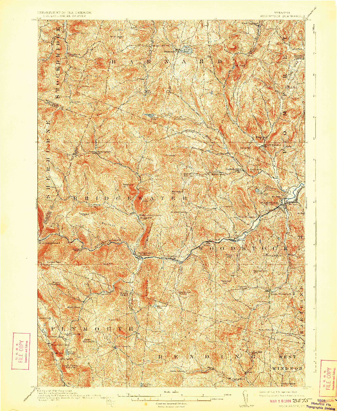 USGS 1:62500-SCALE QUADRANGLE FOR WOODSTOCK, VT 1913