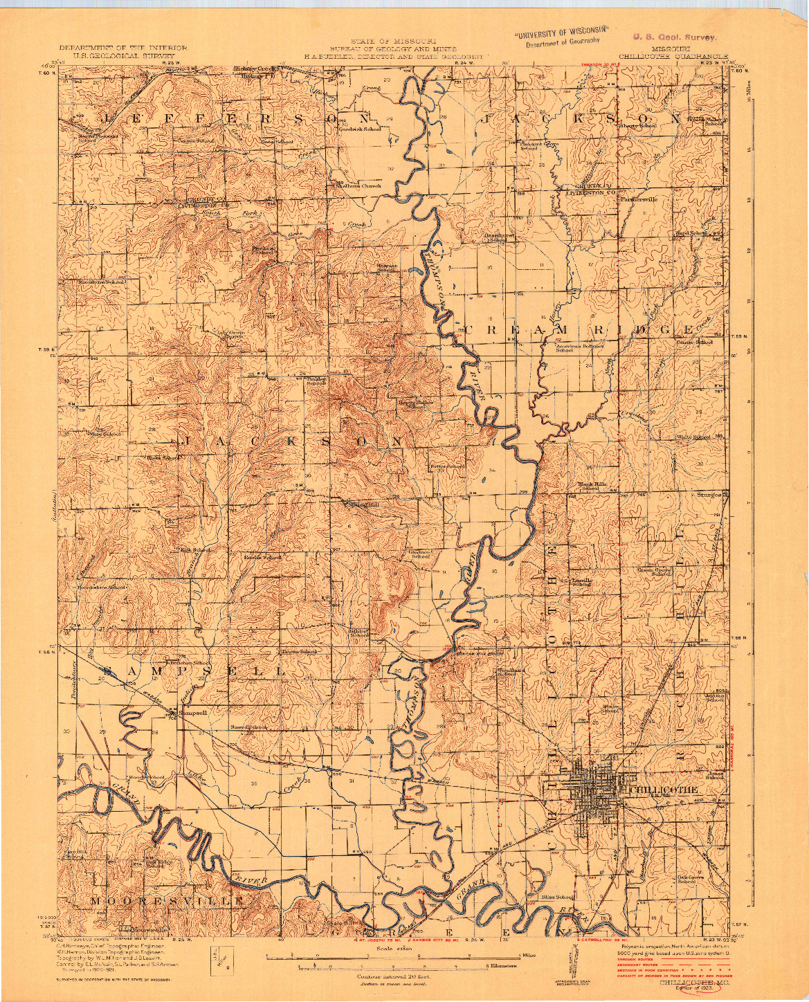 USGS 1:62500-SCALE QUADRANGLE FOR CHILLICOTHE, MO 1923