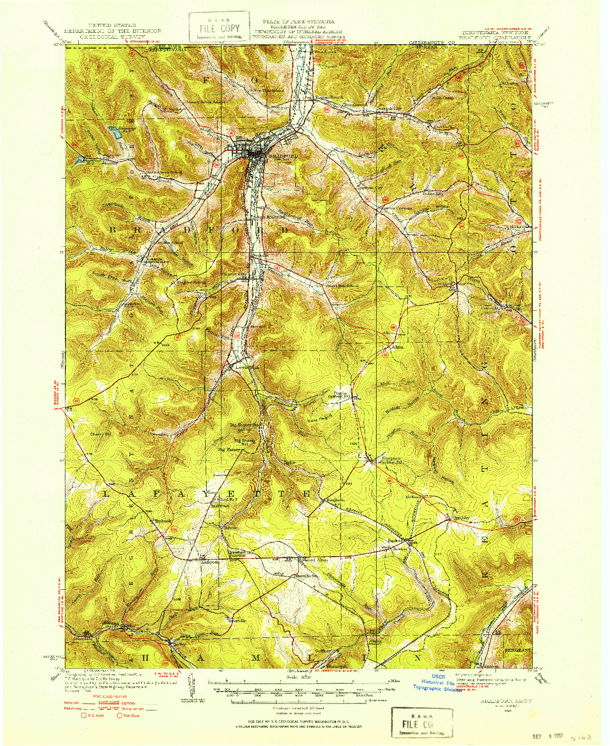 USGS 1:62500-SCALE QUADRANGLE FOR BRADFORD, PA 1924