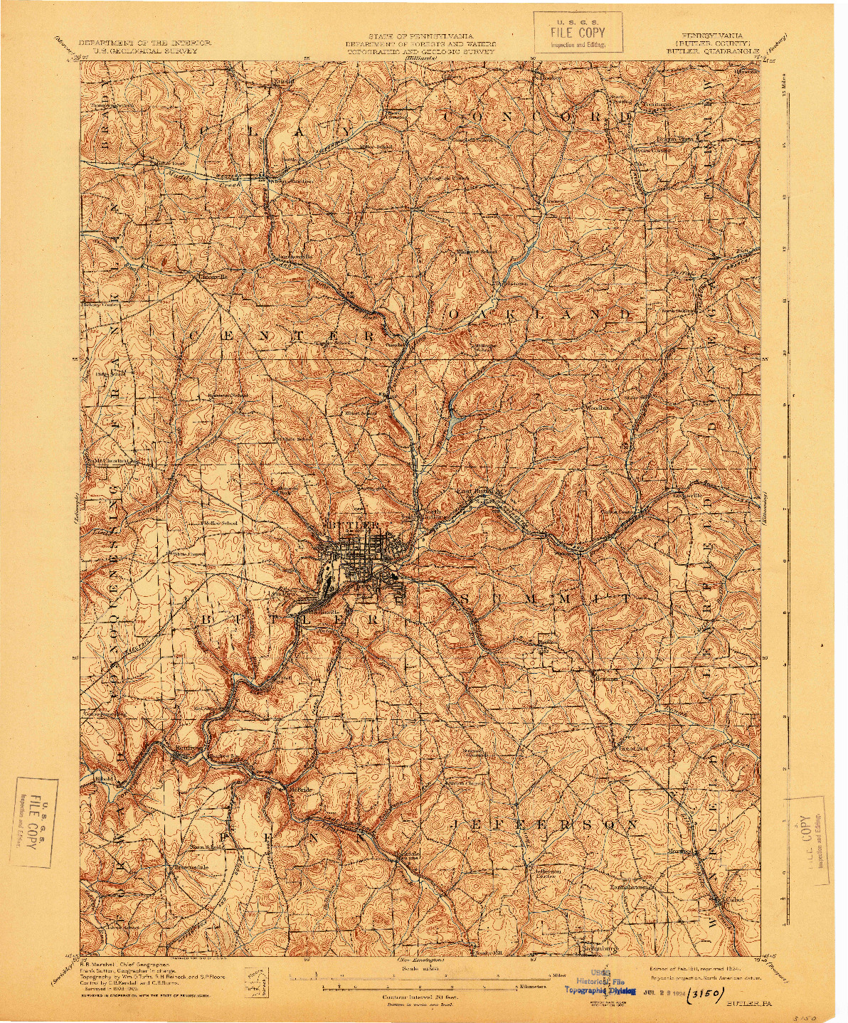 USGS 1:62500-SCALE QUADRANGLE FOR BUTLER, PA 1911