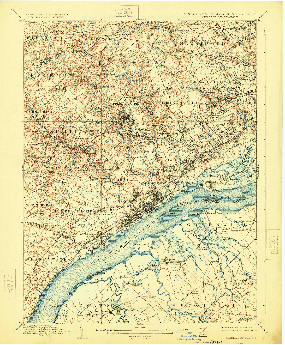 USGS 1:62500-SCALE QUADRANGLE FOR CHESTER, PA 1898