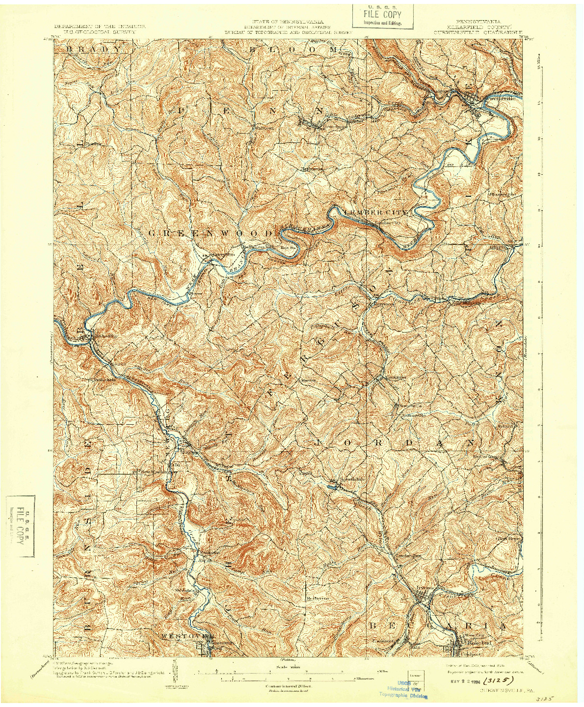 USGS 1:62500-SCALE QUADRANGLE FOR CURWENSVILLE, PA 1903