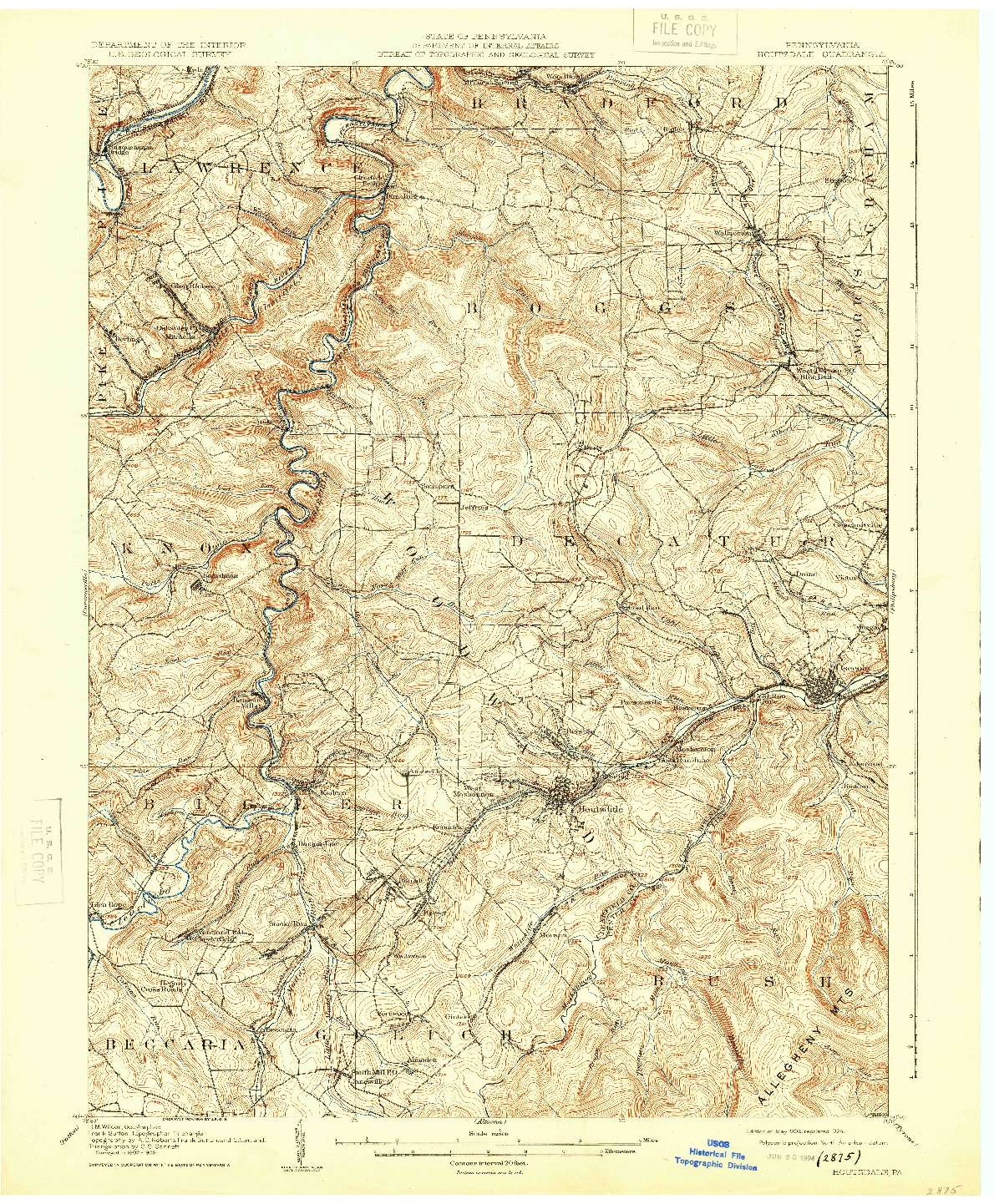 USGS 1:62500-SCALE QUADRANGLE FOR HOUTZDALE, PA 1905