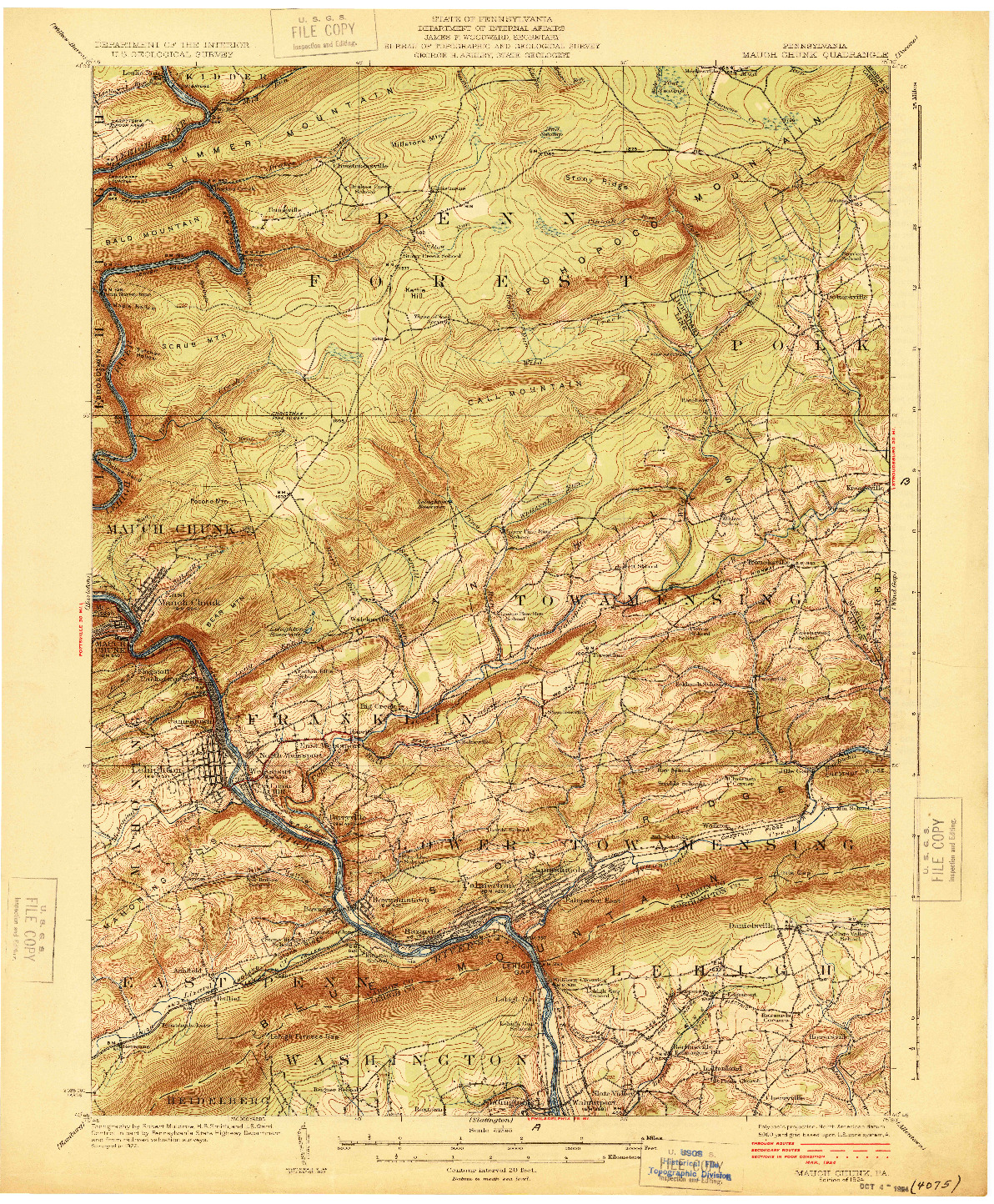 USGS 1:62500-SCALE QUADRANGLE FOR MAUCH CHUNK, PA 1924