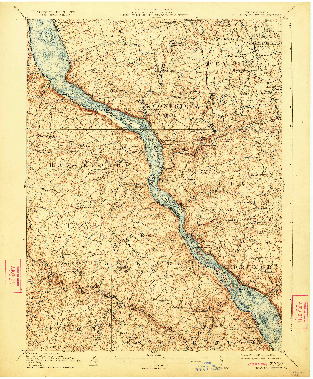 USGS 1:62500-SCALE QUADRANGLE FOR MC CALLS FERRY, PA 1912