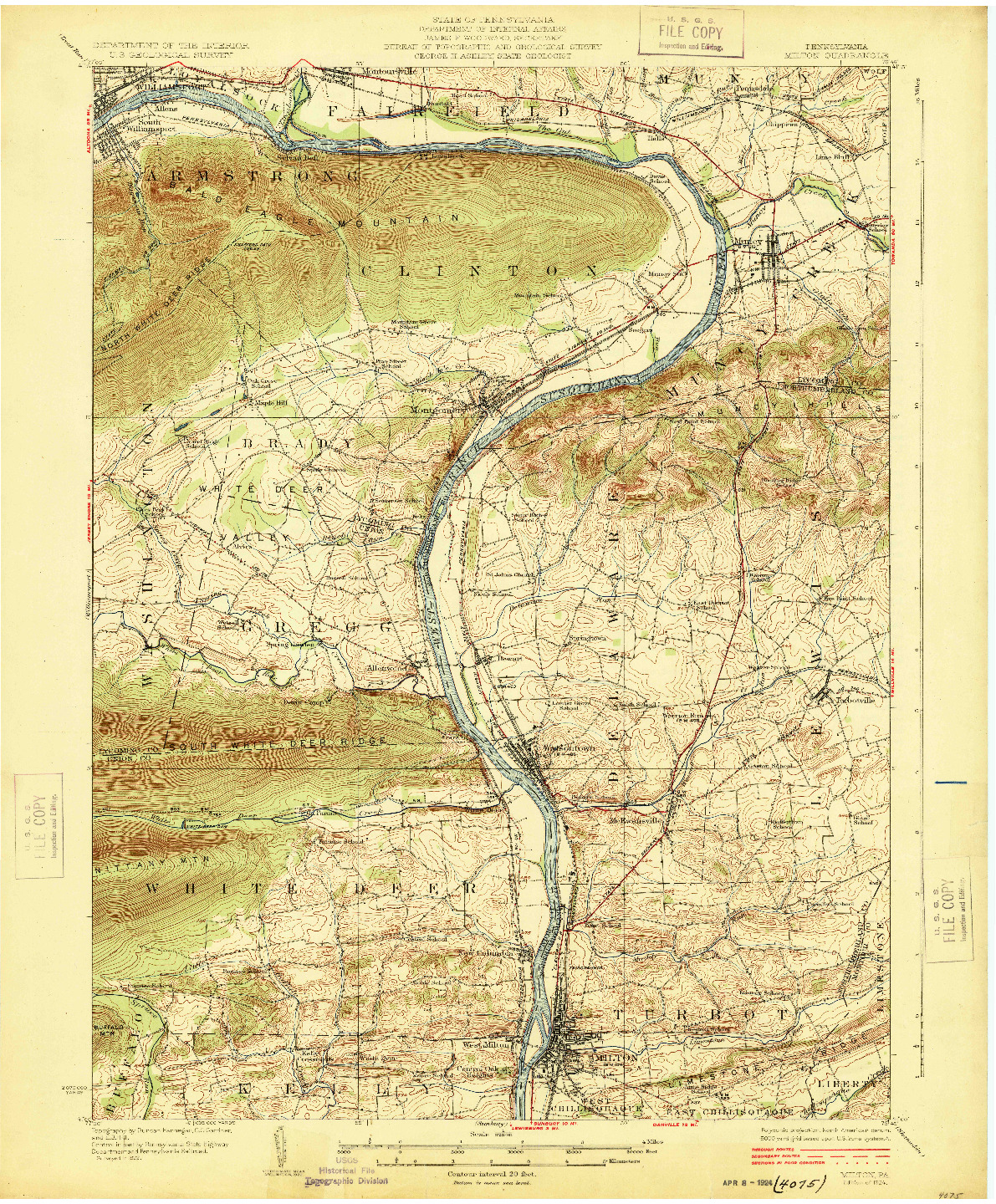 USGS 1:62500-SCALE QUADRANGLE FOR MILTON, PA 1924