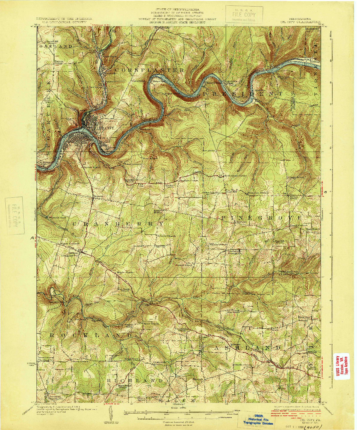 USGS 1:62500-SCALE QUADRANGLE FOR OIL CITY, PA 1924