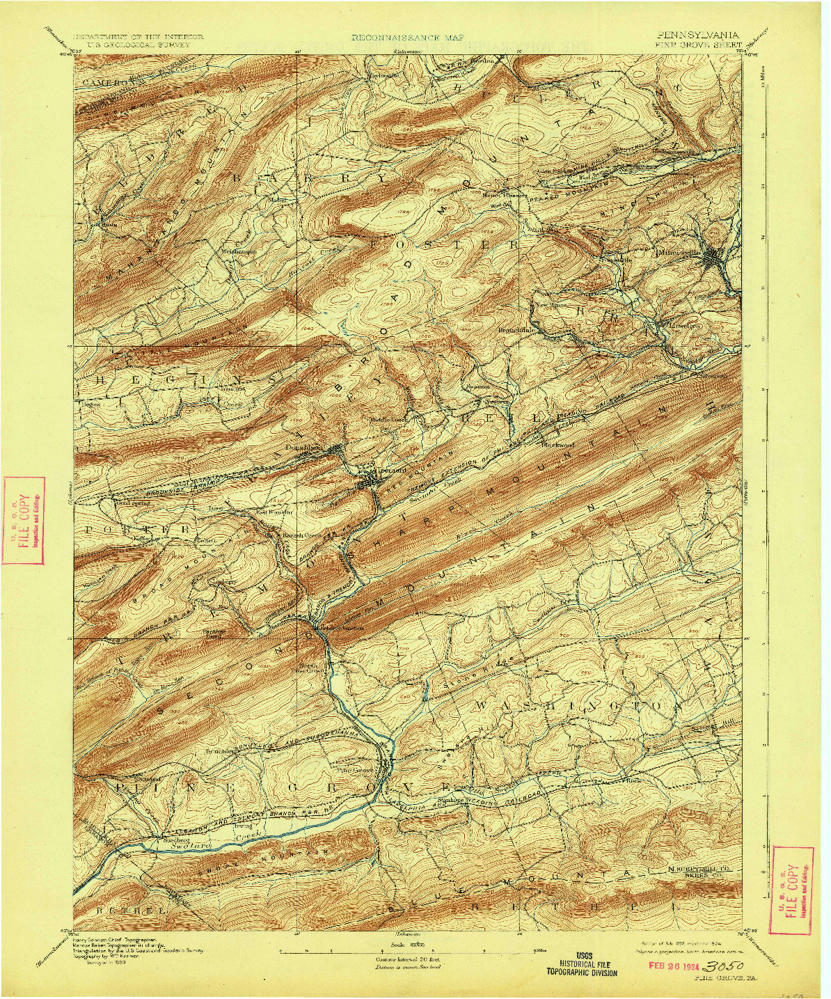 USGS 1:62500-SCALE QUADRANGLE FOR PINE GROVE, PA 1892