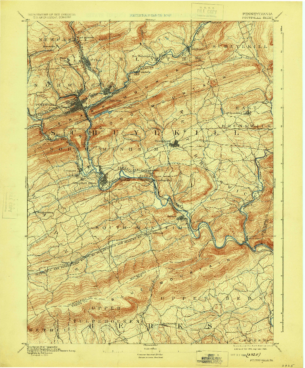 USGS 1:62500-SCALE QUADRANGLE FOR POTTSVILLE, PA 1891