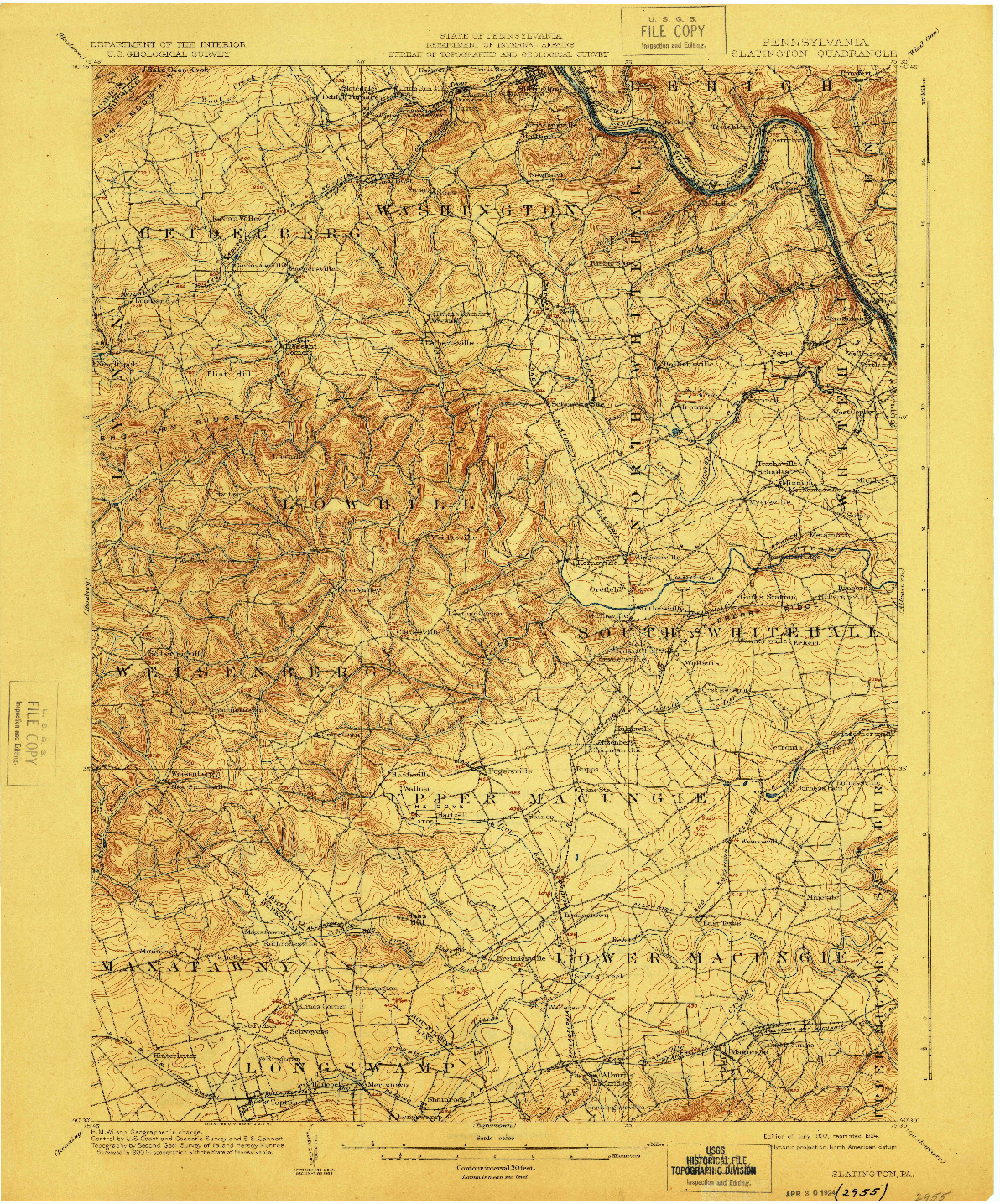 USGS 1:62500-SCALE QUADRANGLE FOR SLATINGTON, PA 1902