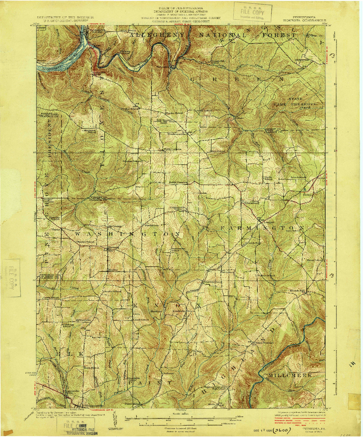 USGS 1:62500-SCALE QUADRANGLE FOR TIONESTA, PA 1924