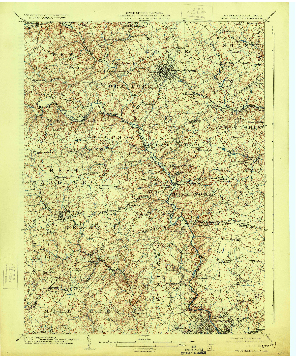 USGS 1:62500-SCALE QUADRANGLE FOR WEST CHESTER, PA 1904