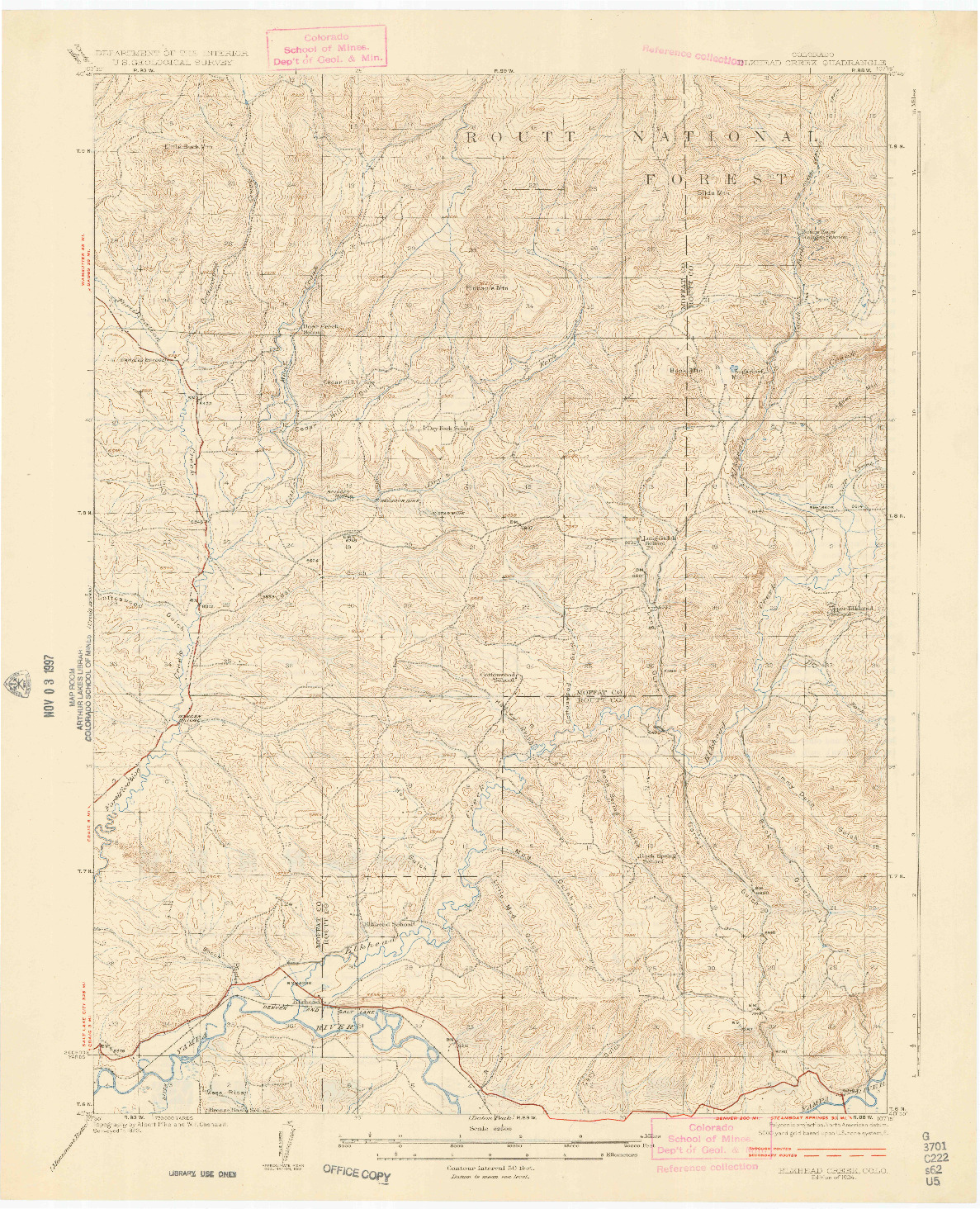 USGS 1:62500-SCALE QUADRANGLE FOR ELKHEAD CREEK, CO 1924