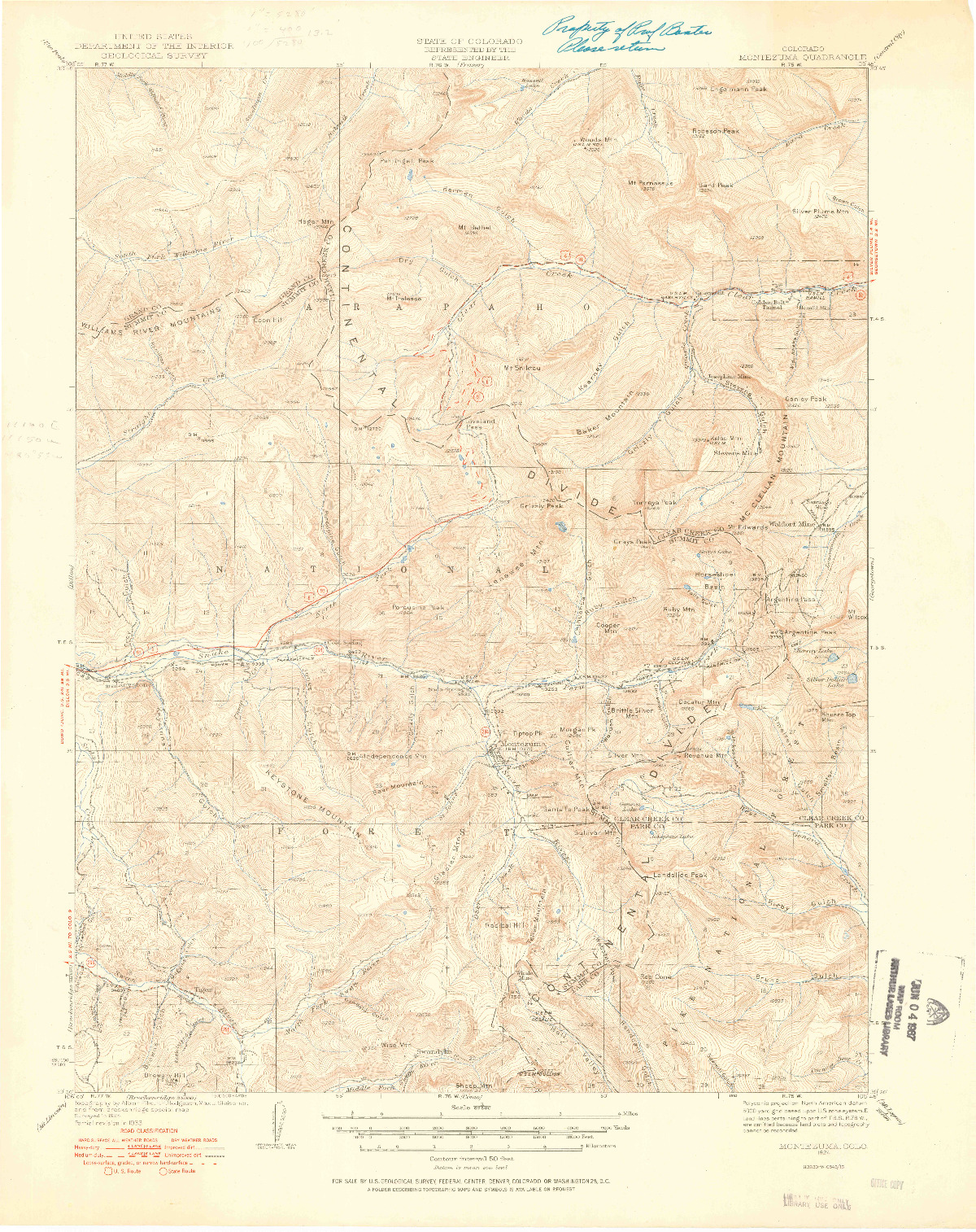 USGS 1:62500-SCALE QUADRANGLE FOR MONTEZUMA, CO 1924