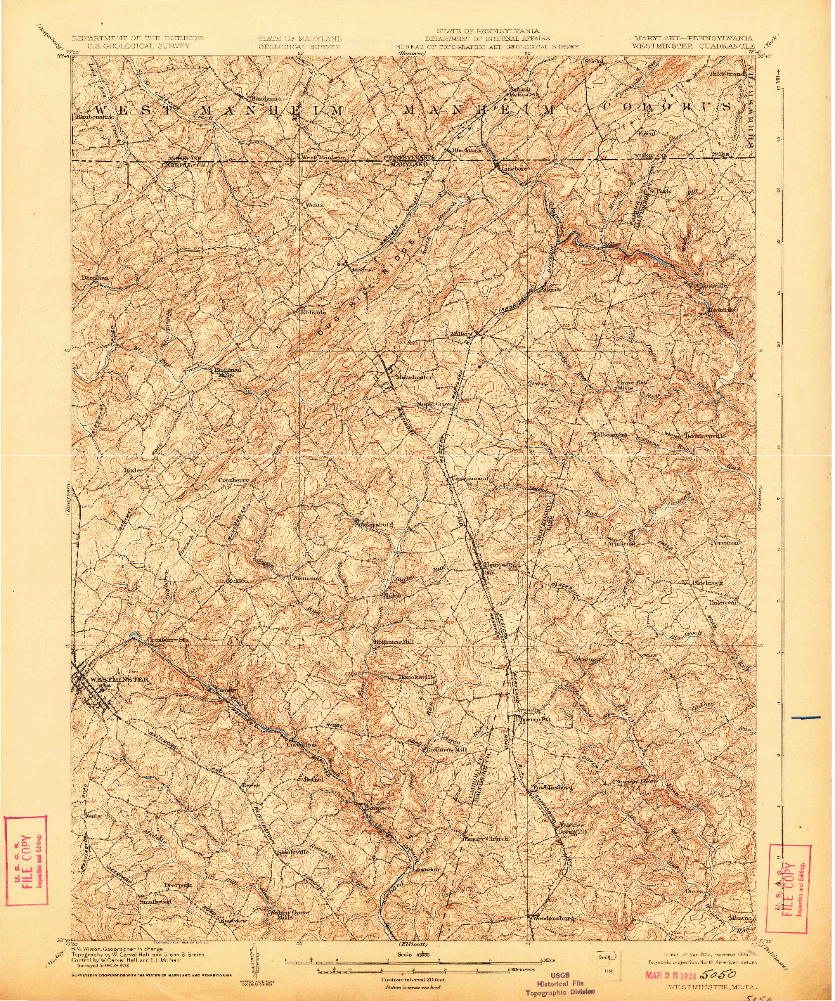 USGS 1:62500-SCALE QUADRANGLE FOR WESTMINSTER, MD 1905