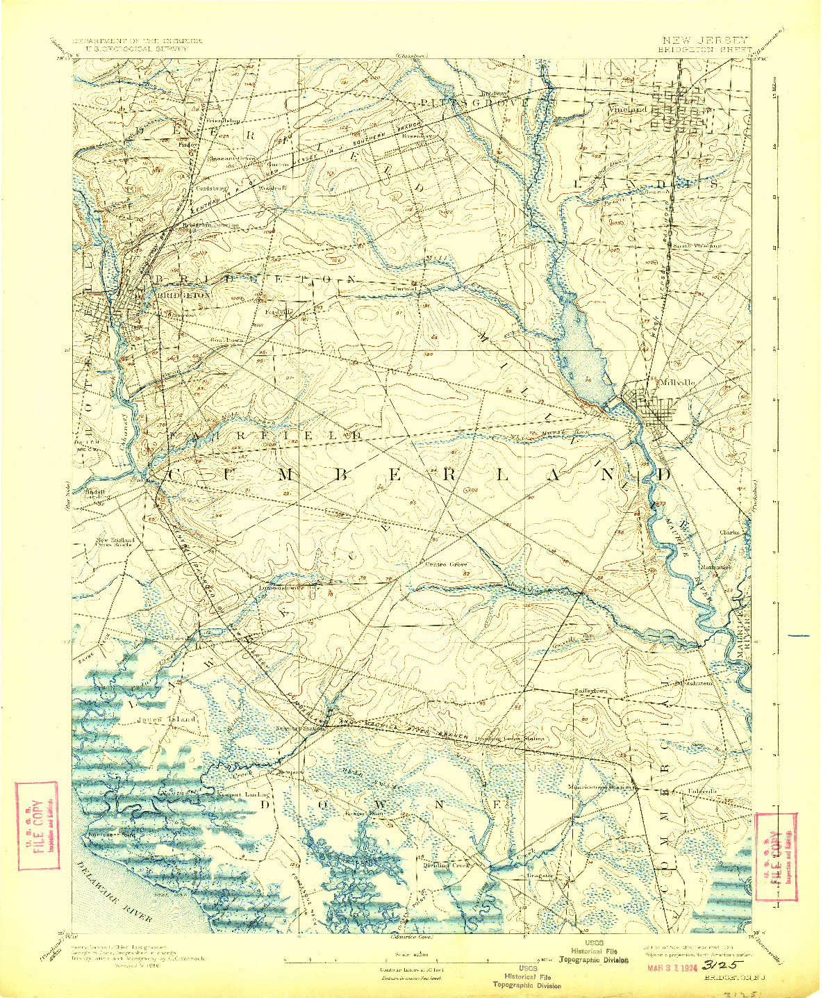 USGS 1:62500-SCALE QUADRANGLE FOR BRIDGETON, NJ 1894