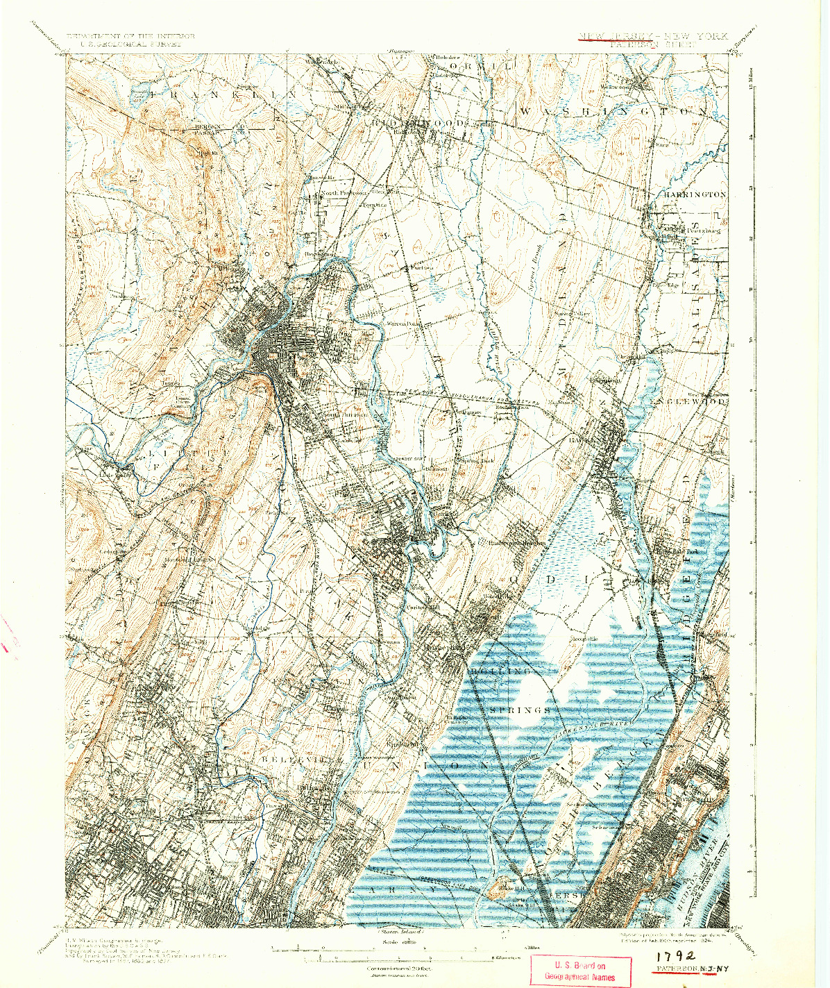 USGS 1:62500-SCALE QUADRANGLE FOR PATERSON, NJ 1903