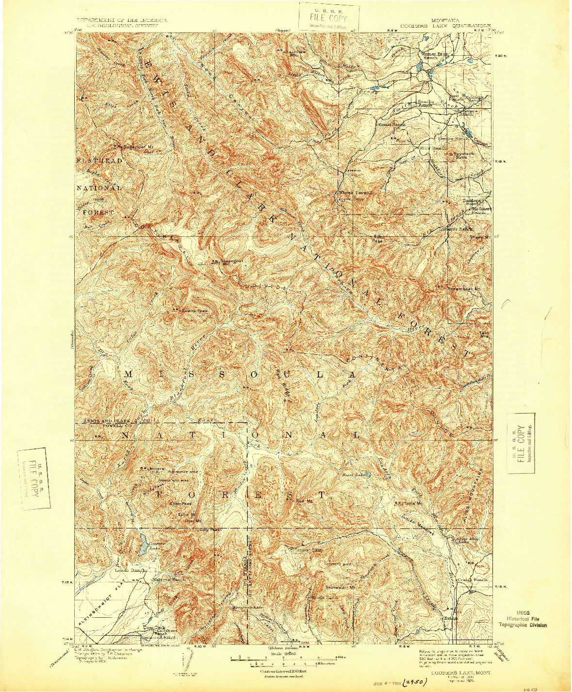 USGS 1:125000-SCALE QUADRANGLE FOR COOPERS LAKE, MT 1903