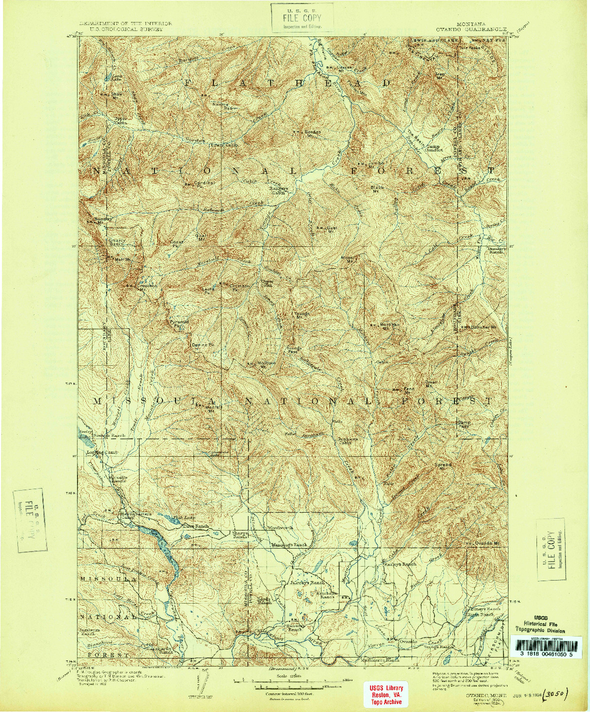 USGS 1:125000-SCALE QUADRANGLE FOR OVANDO, MT 1905