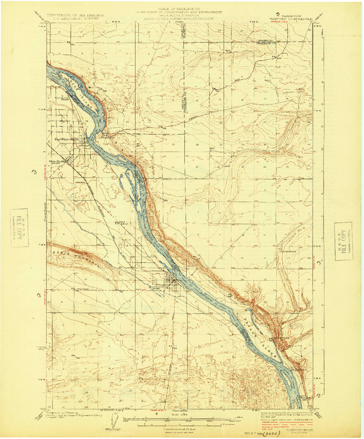 USGS 1:62500-SCALE QUADRANGLE FOR HANFORD, WA 1924