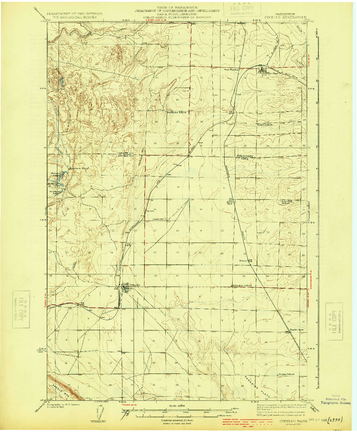 USGS 1:62500-SCALE QUADRANGLE FOR OTHELLO, WA 1924