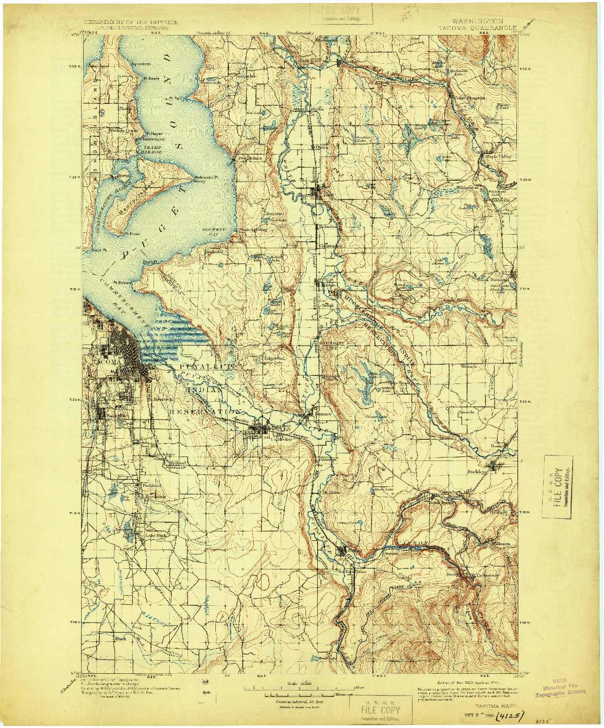 USGS 1:125000-SCALE QUADRANGLE FOR TACOMA, WA 1900