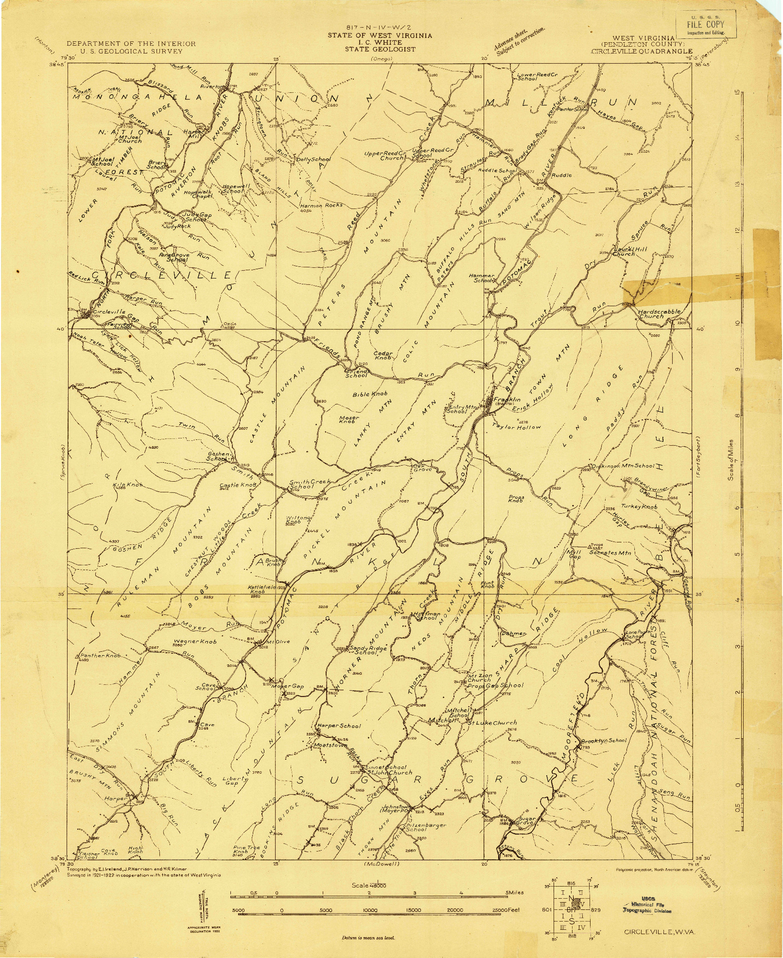 USGS 1:48000-SCALE QUADRANGLE FOR CIRCLEVILLE, WV 1924