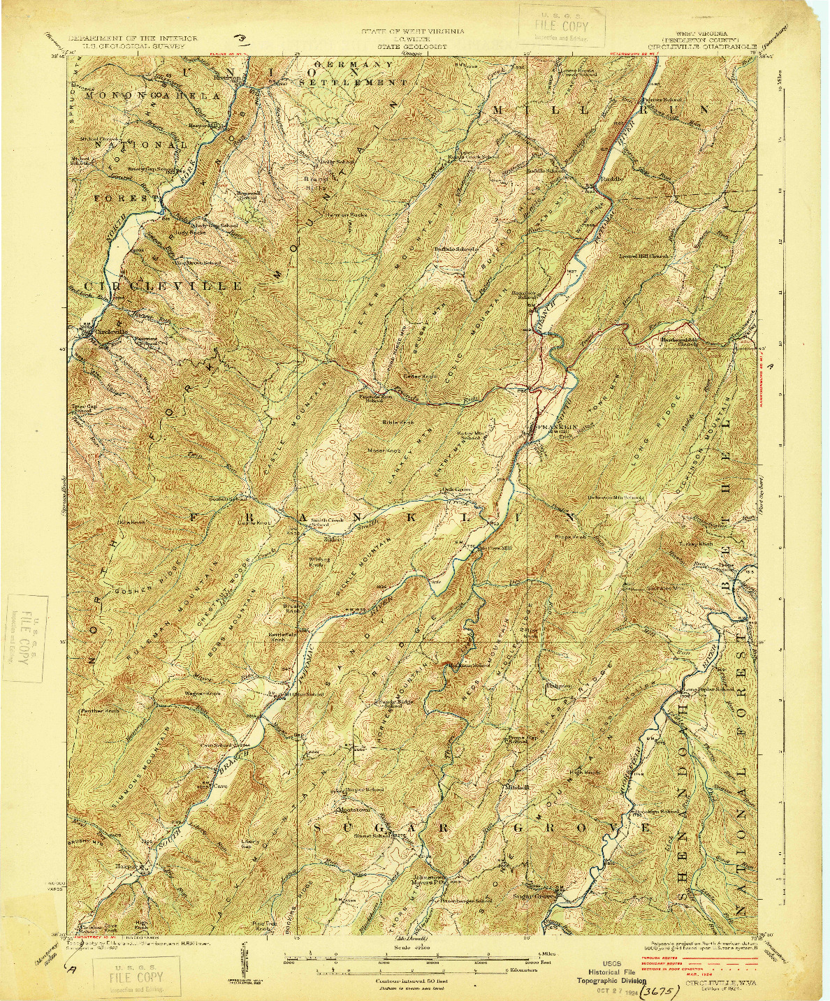 USGS 1:62500-SCALE QUADRANGLE FOR CIRCLEVILLE, WV 1924