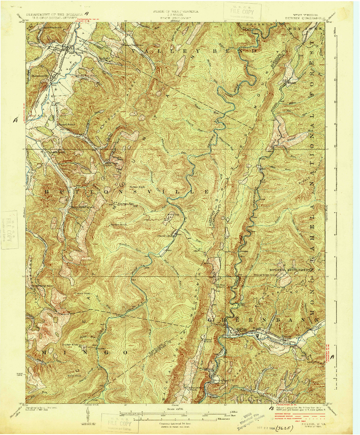 USGS 1:62500-SCALE QUADRANGLE FOR DURBIN, WV 1924