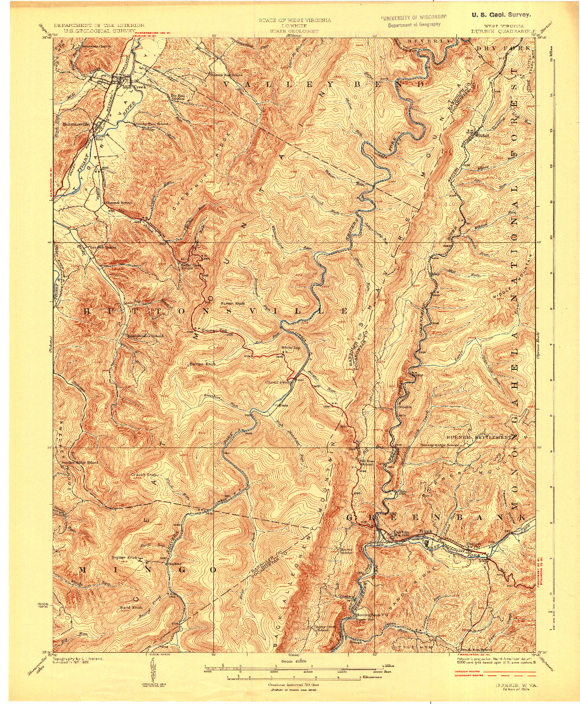 USGS 1:62500-SCALE QUADRANGLE FOR DURBIN, WV 1924