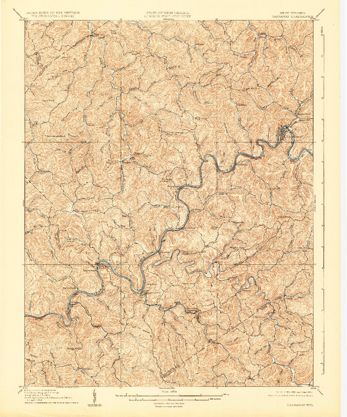 USGS 1:62500-SCALE QUADRANGLE FOR GASSAWAY, WV 1910