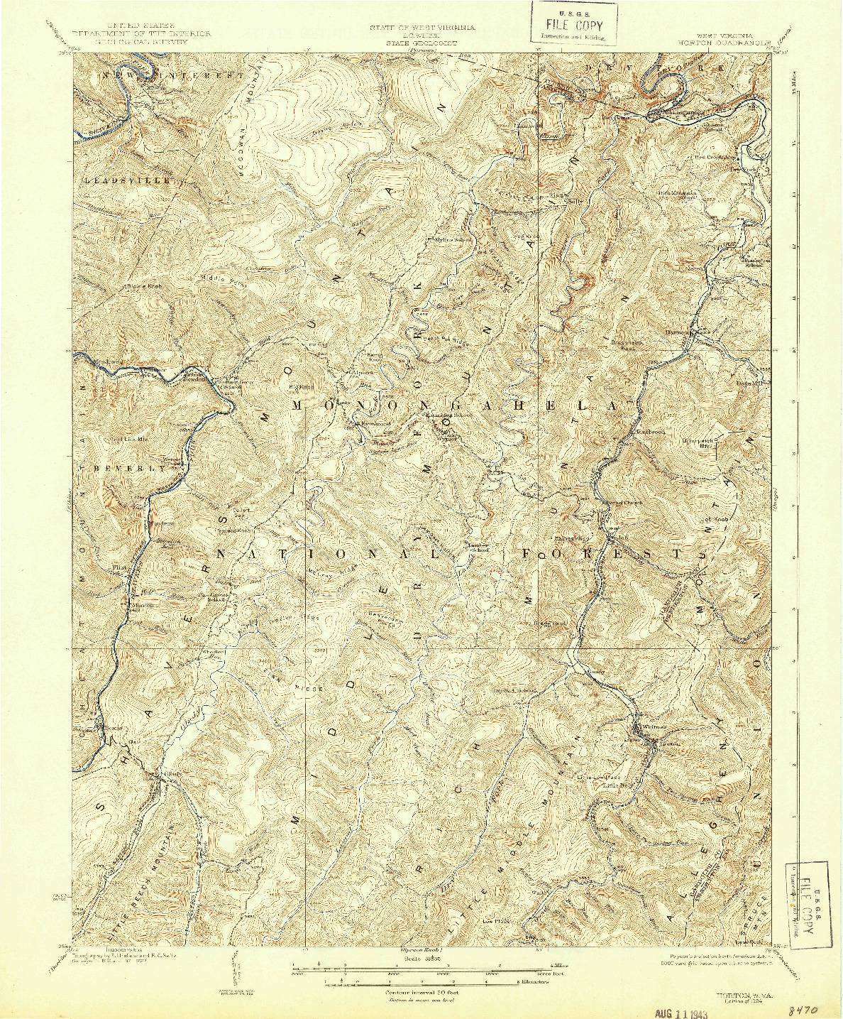 USGS 1:62500-SCALE QUADRANGLE FOR HORTON, WV 1924